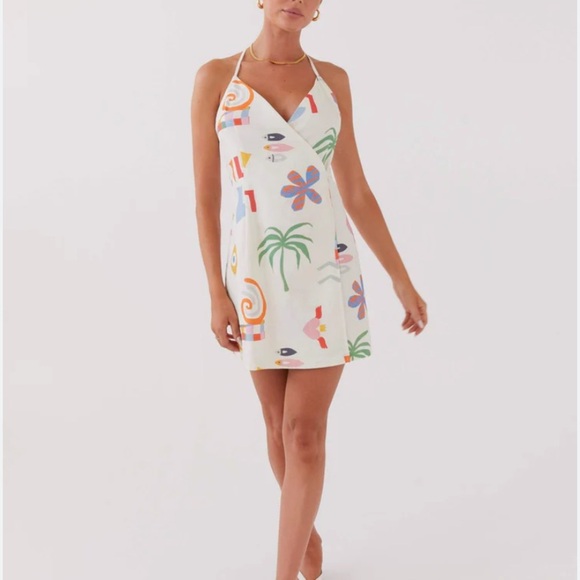 PEPPERMAYO AT LAST SUNRISE LINEN WRAP MINI HALTER DRESS 0 WHITE - Picture 1 of 7